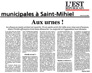 L'Est Republicain du 16-04-2009 : élections municipales à Saint-Mihiel